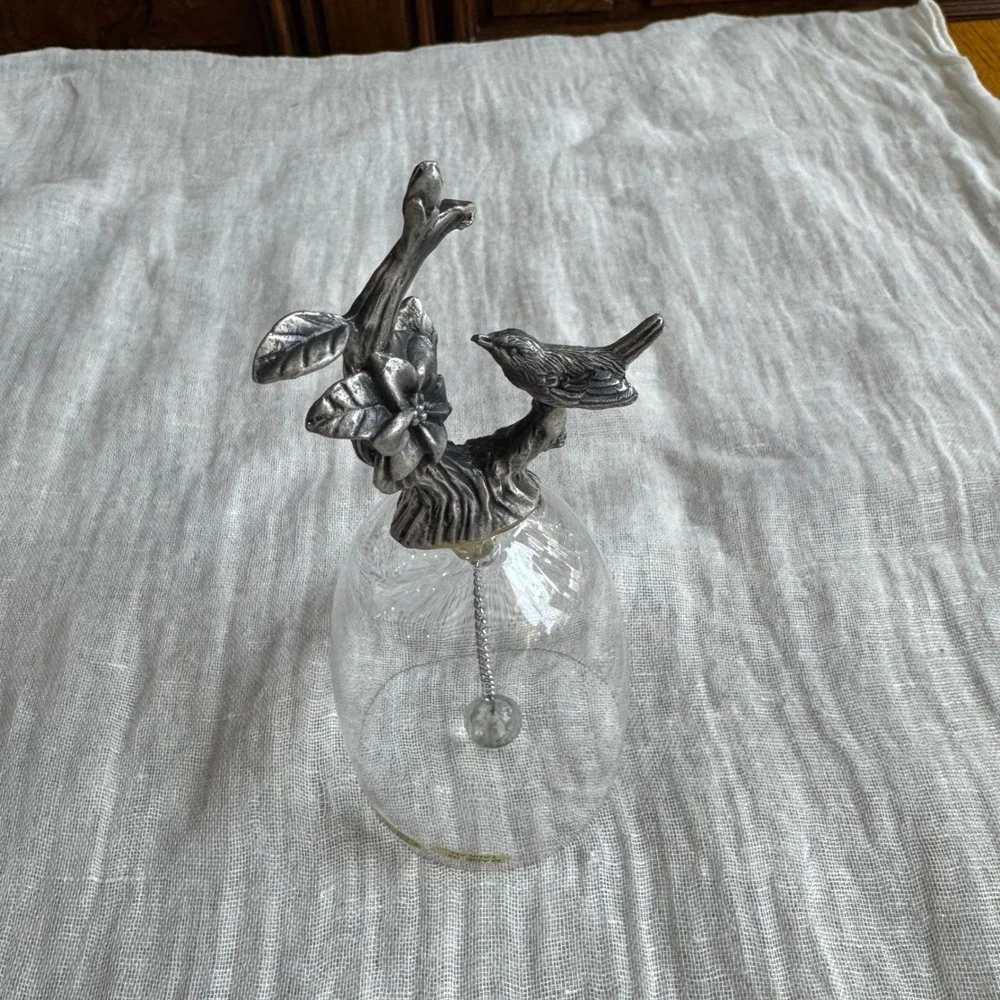 Lead Crystal Bell Silver Tone Bird Flower Branch Handle Vintage‎ Taiwan